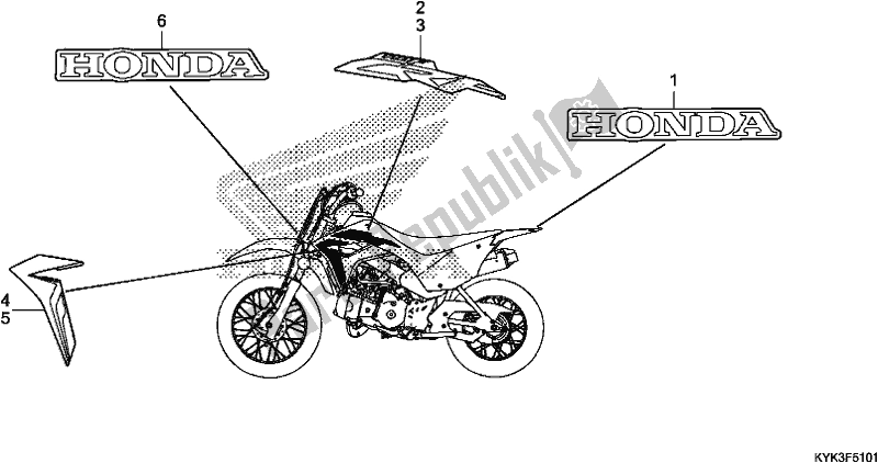 Tutte le parti per il Stripe/mark del Honda CRF 110F 2019