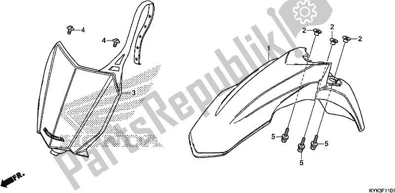 All parts for the Front Fender of the Honda CRF 110F 2020