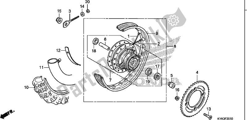 All parts for the Rear Wheel of the Honda CRF 110F 2020