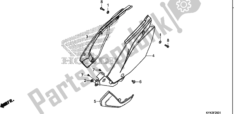 All parts for the Side Cover of the Honda CRF 110F 2020