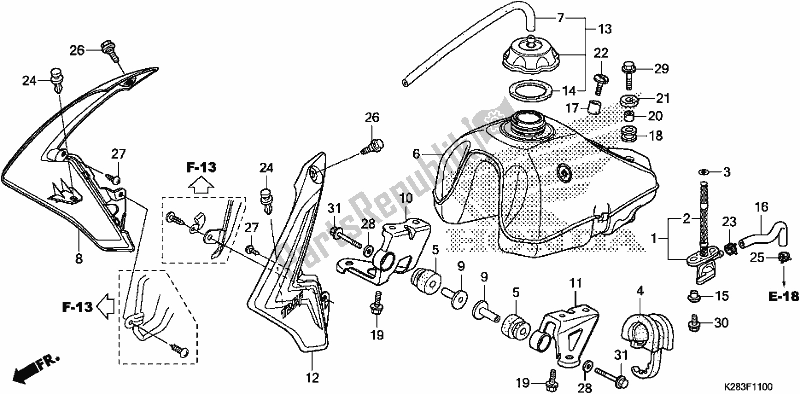 Todas as partes de Tanque De Combustível do Honda CRF 125F 2018