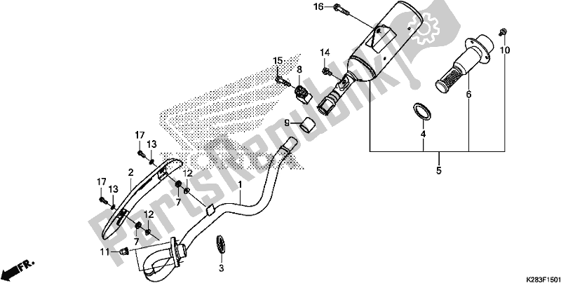 All parts for the Exhaust Muffler of the Honda CRF 125F 2019