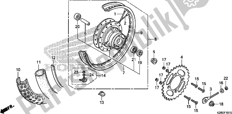 Tutte le parti per il Ruota Posteriore del Honda CRF 125F 2020