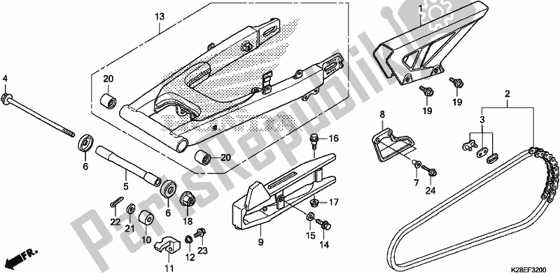 Alle onderdelen voor de Achterbrug van de Honda CRF 125F 2020