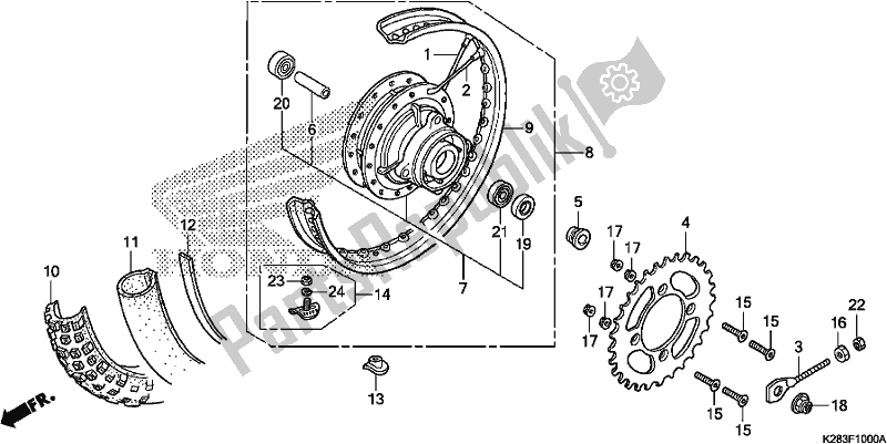 Alle onderdelen voor de Achterwiel van de Honda CRF 125 FB F 2018