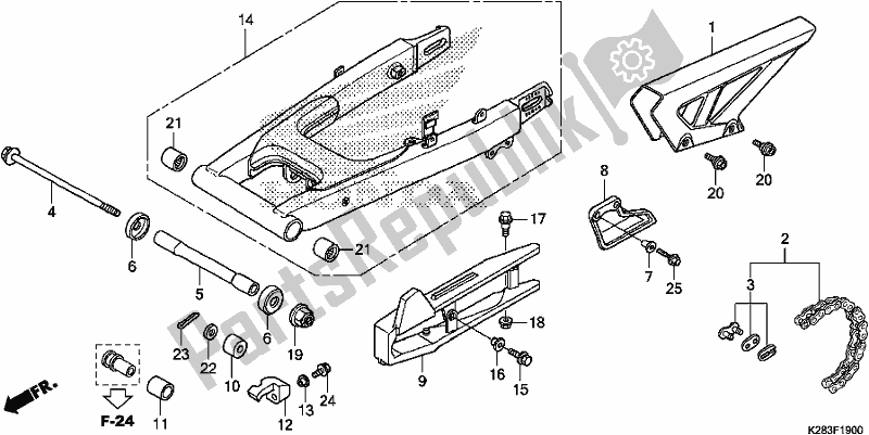 Alle onderdelen voor de Achterbrug van de Honda CRF 125 FB F 2018