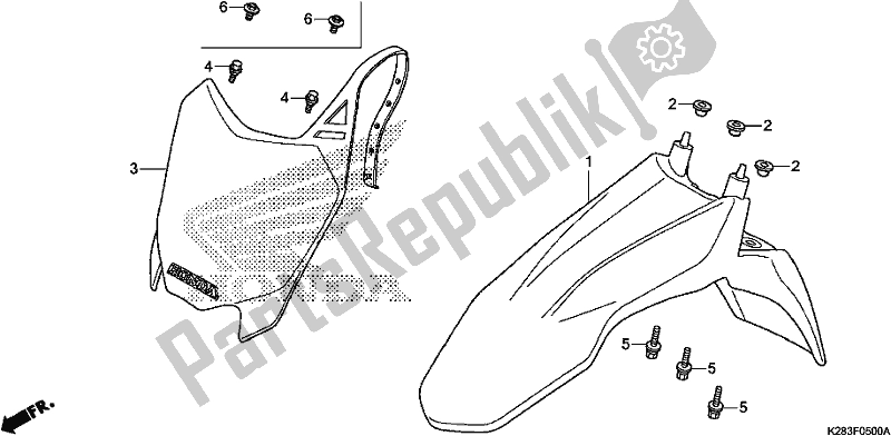 All parts for the Front Fender of the Honda CRF 125 FB F 2019