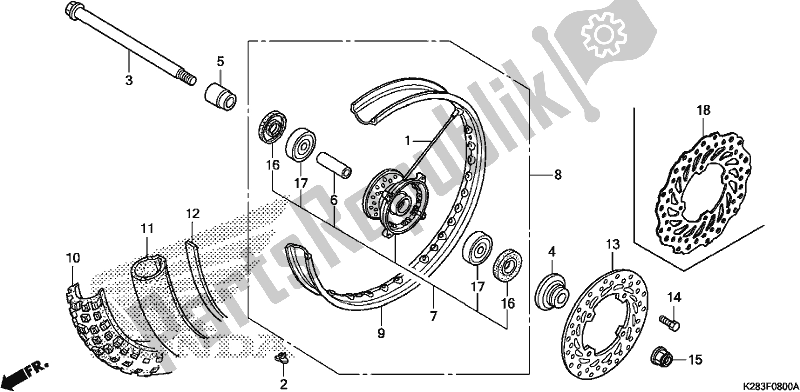 All parts for the Front Wheel of the Honda CRF 125 FB F 2019