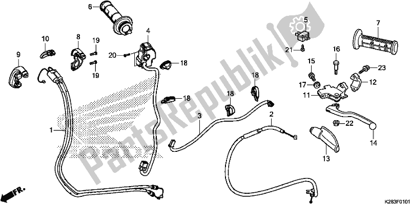 Todas as partes de Handle Lever/switch/cable do Honda CRF 125 FB F 2019