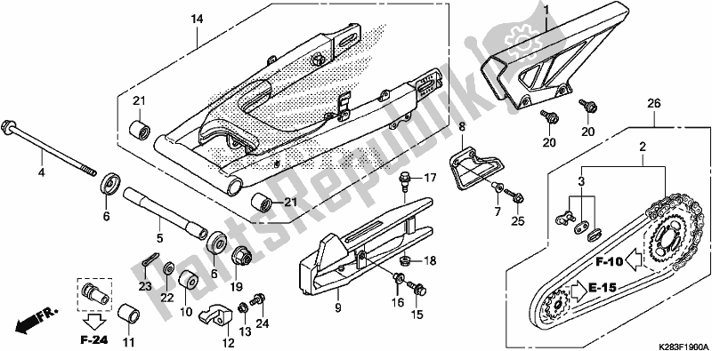 Alle onderdelen voor de Achterbrug van de Honda CRF 125 FB F 2019