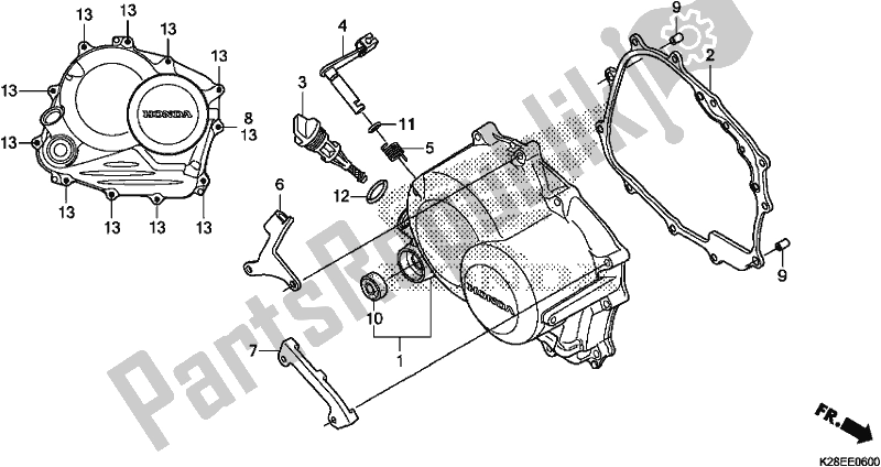 Todas as partes de Tampa Direita Do Cárter do Honda CRF 125 FB F 2020