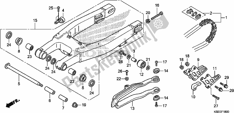 All parts for the Swingarm of the Honda CRF 150 RB 2018