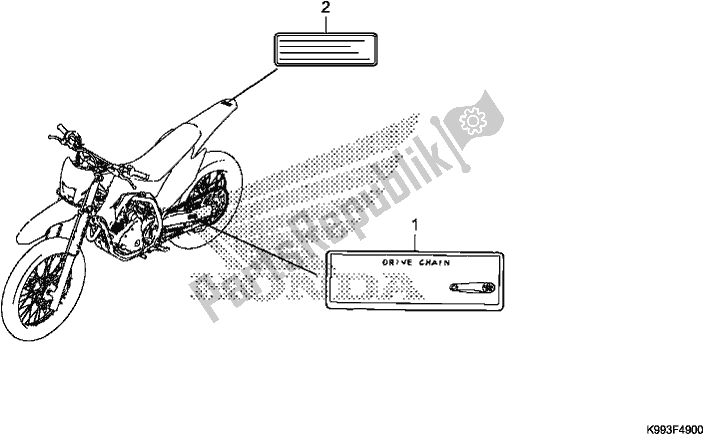 Alle onderdelen voor de Waarschuwingsetiket van de Honda CRF 250F 250 R 2019