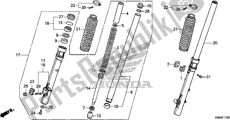 Alle onderdelen voor de Voorvork van de Honda CRF 250F 250 R 2020