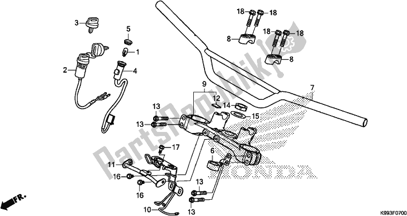 Alle onderdelen voor de Handle Pipe/top Bridge van de Honda CRF 250F 250 R 2020