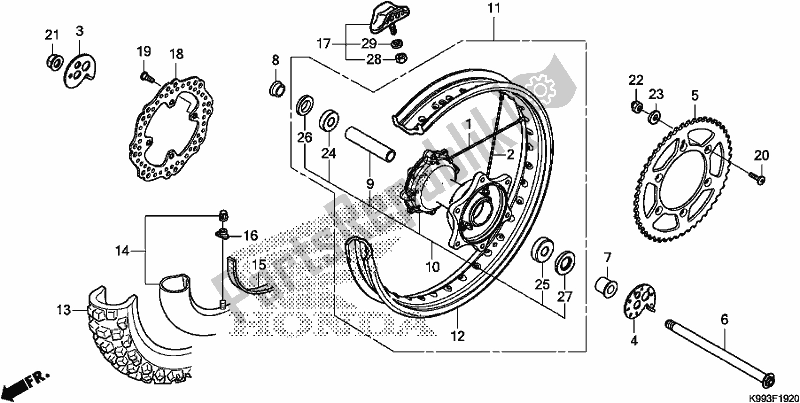 Alle onderdelen voor de Achterwiel van de Honda CRF 250F 250 R 2020