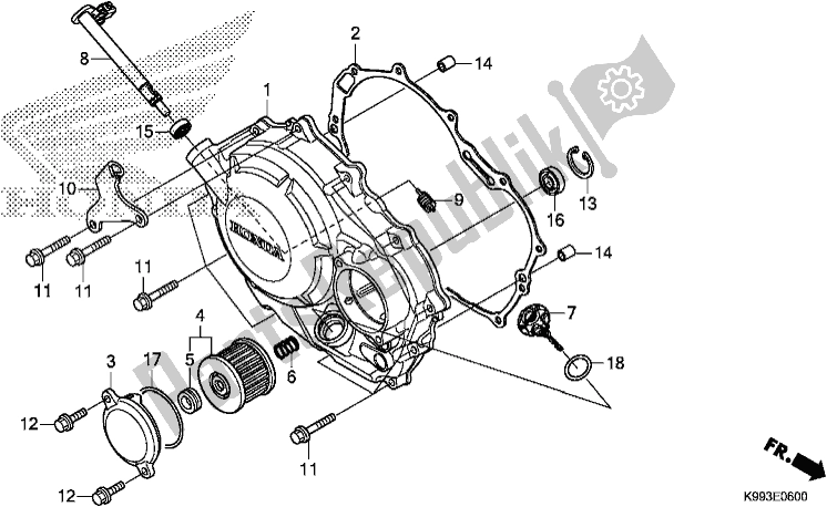 Alle onderdelen voor de Rechter Carterdeksel van de Honda CRF 250F 250 R 2020