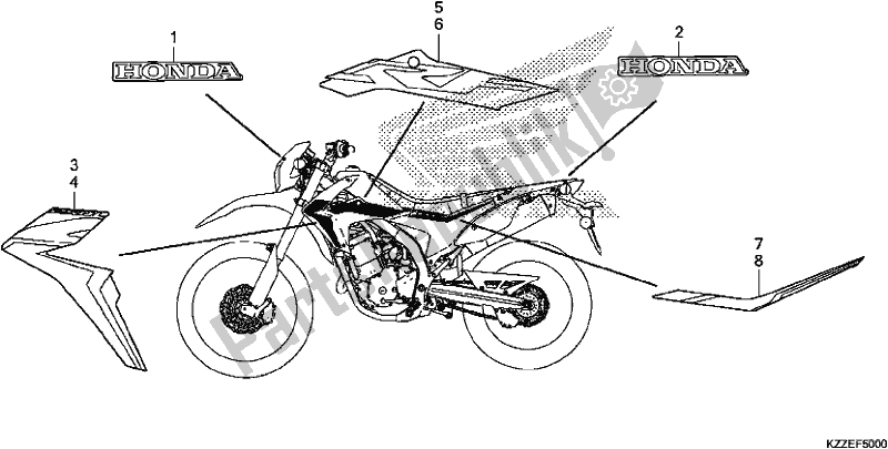 Alle onderdelen voor de Mark/stripe van de Honda CRF 250L 2017