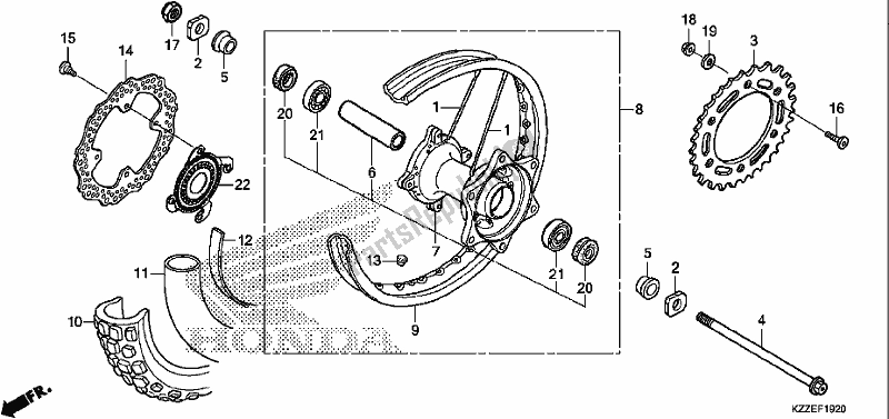 All parts for the Rear Wheel of the Honda CRF 250L 2017