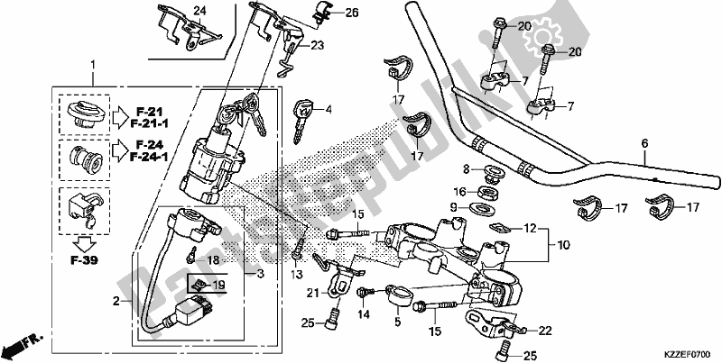 Alle onderdelen voor de Handle Pipe/top Bridge van de Honda CRF 250 LA 2017