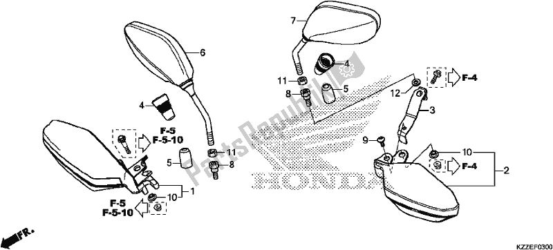 Alle onderdelen voor de Mirror/knuckle Guard van de Honda CRF 250 LA 2017