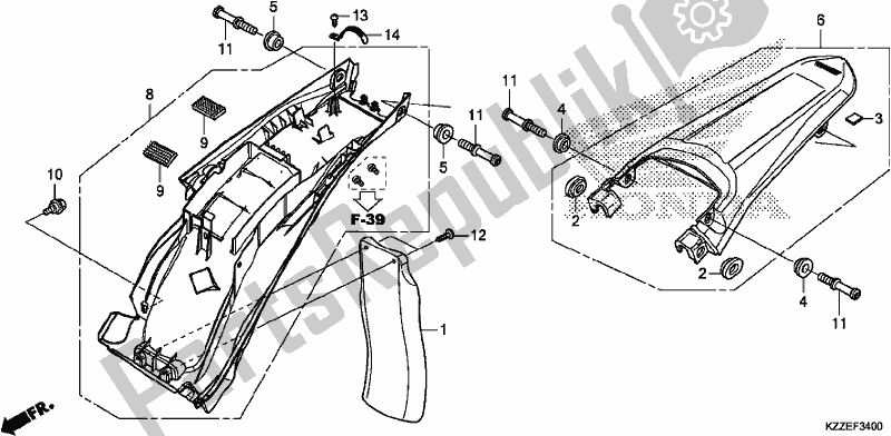 All parts for the Rear Fender of the Honda CRF 250 LA 2017