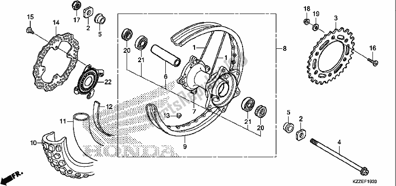 All parts for the Rear Wheel of the Honda CRF 250 LA 2017