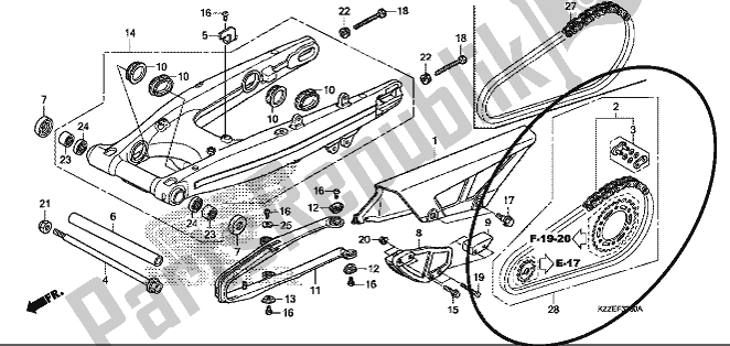 All parts for the Swingarm of the Honda CRF 250 LA 2017