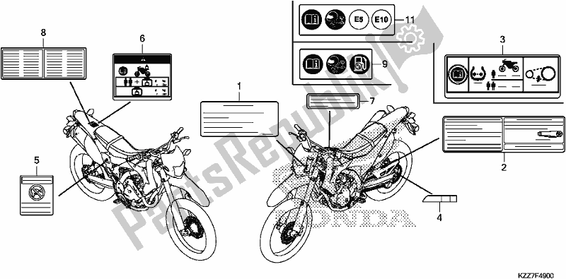 Alle onderdelen voor de Waarschuwingsetiket van de Honda CRF 250 LA 2019