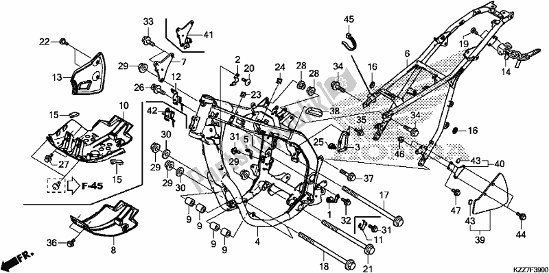 All parts for the Frame Body of the Honda CRF 250 LA 2019