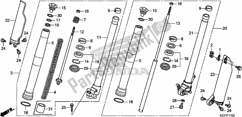 Toutes les pièces pour le Fourche Avant du Honda CRF 250 LA 2019