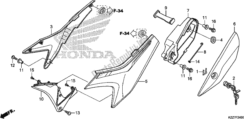 Alle onderdelen voor de Zijdeksel van de Honda CRF 250 LA 2019