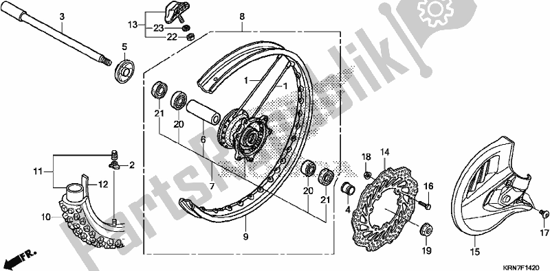 All parts for the Front Wheel of the Honda CRF 250R 2017