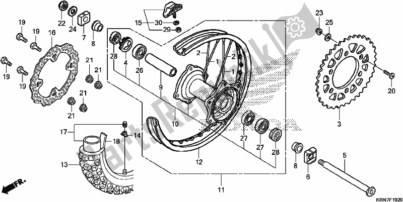 All parts for the Rear Wheel of the Honda CRF 250R 2017