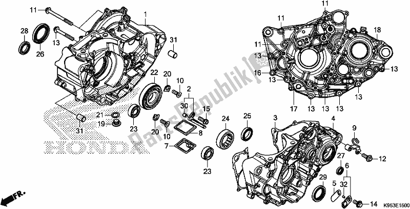 All parts for the Crankcase of the Honda CRF 250R 2018