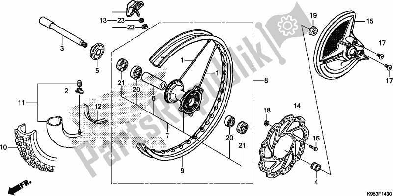 All parts for the Front Wheel of the Honda CRF 250R 2018