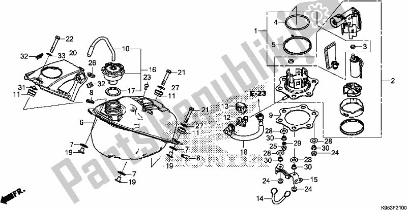 All parts for the Fuel Tank of the Honda CRF 250R 2018