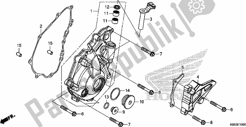 All parts for the Left Crankcase Cover of the Honda CRF 250R 2018