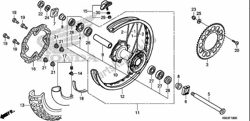 All parts for the Rear Wheel of the Honda CRF 250R 2018