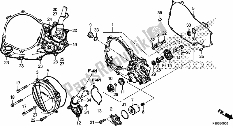 All parts for the Right Crankcase Cover/water Pump of the Honda CRF 250R 2018