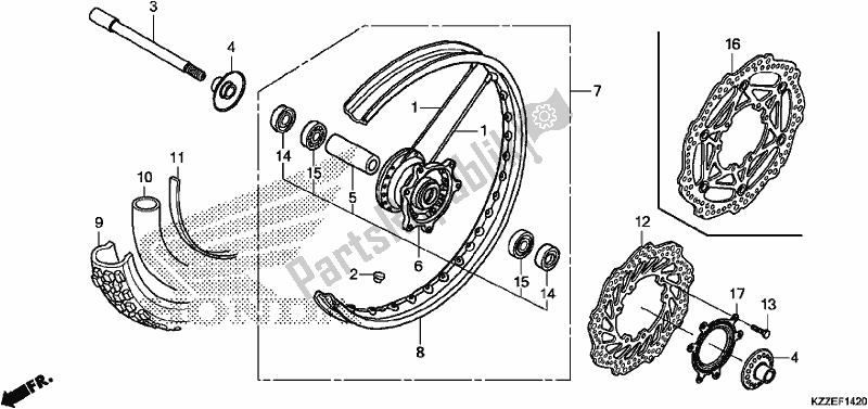 All parts for the Front Wheel of the Honda CRF 250 RLA 2017