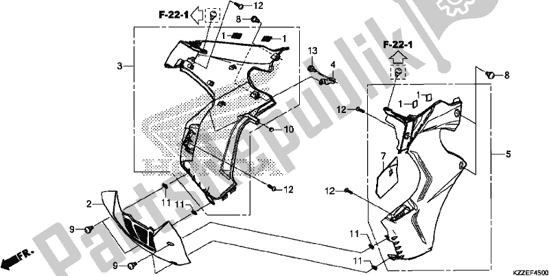 All parts for the Middle Cowl of the Honda CRF 250 RLA 2017