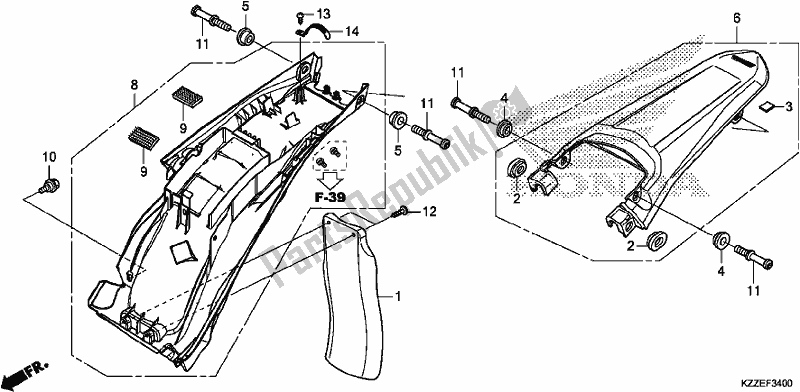 All parts for the Rear Fender of the Honda CRF 250 RLA 2017
