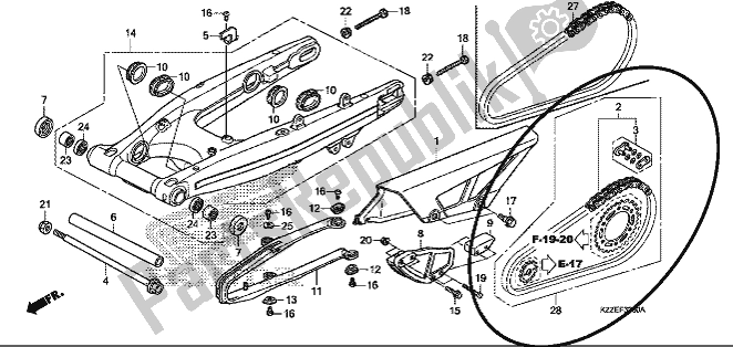 All parts for the Swingarm of the Honda CRF 250 RLA 2017
