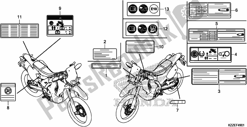 Todas as partes de Etiqueta De Cuidado do Honda CRF 250 RLA 2018