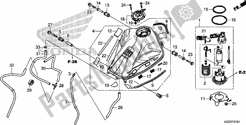 All parts for the Fuel Tank of the Honda CRF 250 RLA 2018