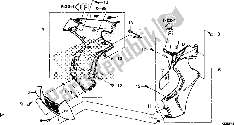 All parts for the Middle Cowl of the Honda CRF 250 RLA 2018