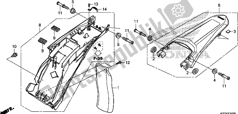 All parts for the Rear Fender of the Honda CRF 250 RLA 2018