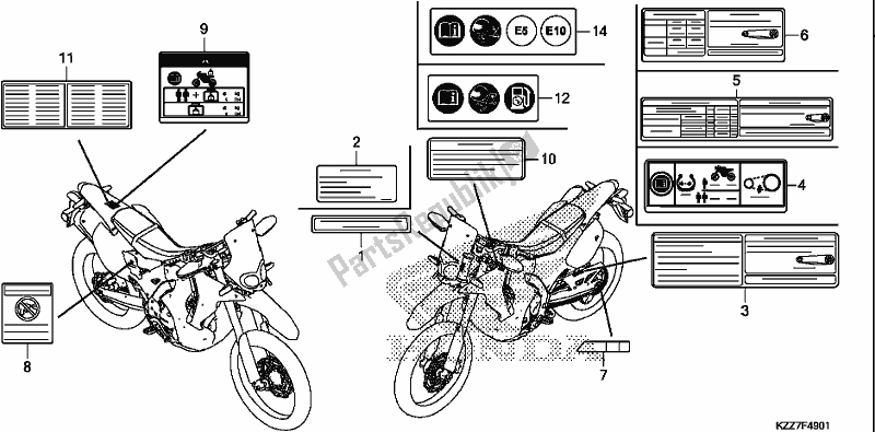 All parts for the Caution Label of the Honda CRF 250 RLA 2019