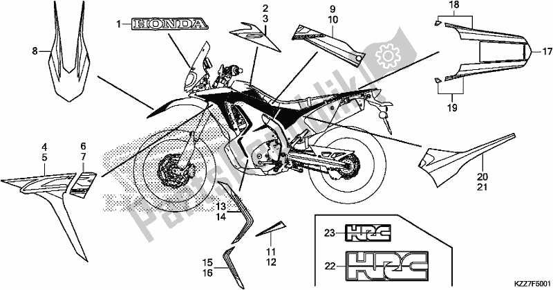 All parts for the Mark/stripe of the Honda CRF 250 RLA 2019